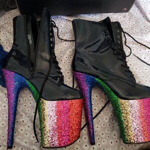 Pleaser Shoes size 9 Rainbow Glitter Holographic boots